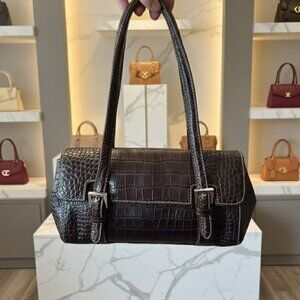 Vintage Harold's Black Pebble Grain Leather Baguette Shoulder Bag | Pristine Con